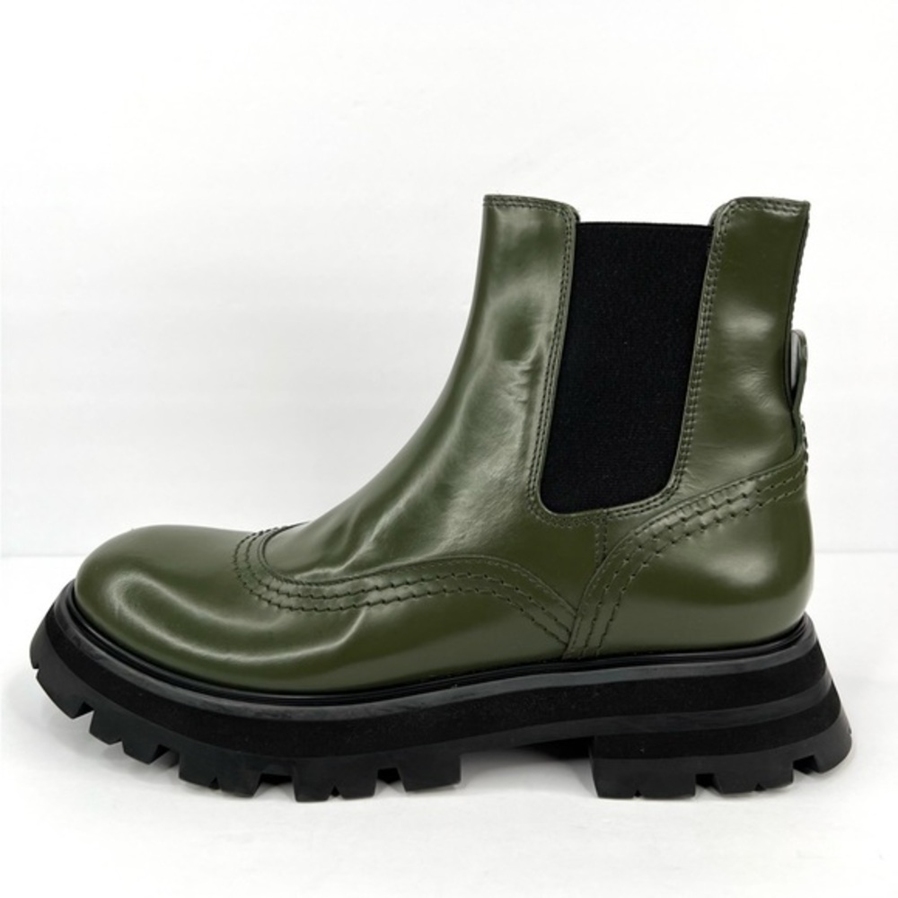 Alexander McQueen Wander Army Green Platform Patent Leather Chelsea Boots EU 39